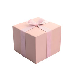 Obraz premium Three-dimensional rendering of a light pink gift box with a matching ribbon. The box is presented against a plain background.