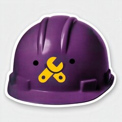 Fototapeta premium A creative illustration of a purple construction helmet with a playful face and crossed wrench icons designed to convey safety in construction reflecting innovation in design and worker