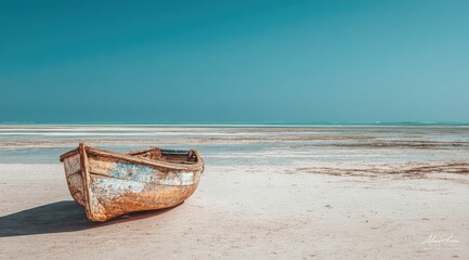 Tranquil beach scene with weathered boat (4)