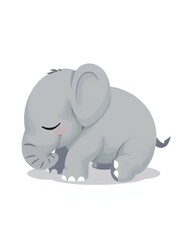 Fototapeta premium Cartoon styled cute sleeping elephant baby isolated on white