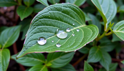 Fresh Dewdrops on Leaf Surface
