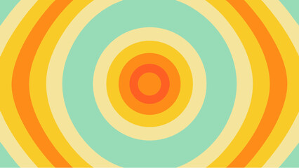 Illustration of concentric circles in orange yellow and light blue creating a retro psychedelic effect