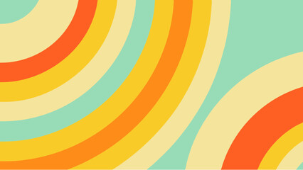 Obraz premium Abstract background featuring concentric arcs in shades of orange yellow beige and light blue creating a retro vibe