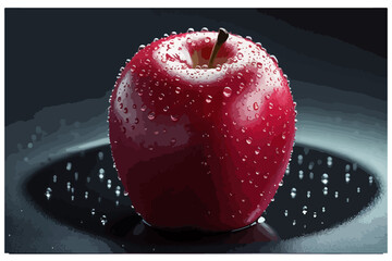 Apple Covered in Water Droplets on a Dark Surface