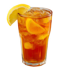 Refreshing Iced Tea with Lemon Slices on White or Transparent Background Drink