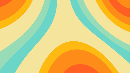 Abstract curved lines in orange yellow and blue create a retro styled background pattern design element