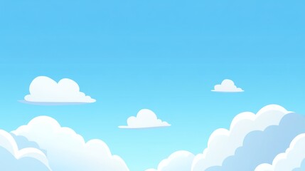 Cartoon illustration of a bright blue sky with fluffy clouds