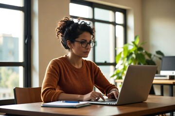 Latin American Woman Community Health Worker, Aged 40s, Utilizing an AI Application for Ethical and Equitable Community Needs Assessment, Appearing Pensive and Dedicated