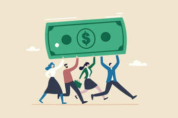People carry money dollar banknote metaphor of capital, salary or income, wages to pay and purchase value, banking and investment, tax, economic and inflation concept.