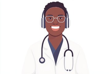 Fototapeta premium Smiling Doctor with Headphones and Stethoscope in White Coat