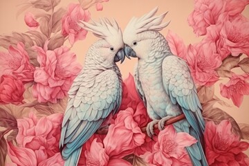Vintage drawing cockatoo parrot animal sketch.