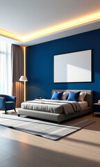 Modern Minimalist Bedroom with Blue Walls