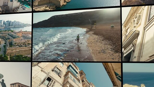 Aerial Views of Valletta and Maltese Harbors captured in a cinematic collage of Maltas architecture, coastlines and heritage. A dynamic visual journey through iconic landscapes and cities.