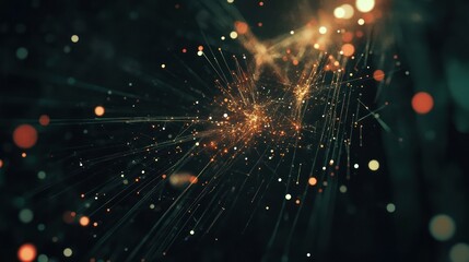 Abstract tech background with connected dots and light burst effect.