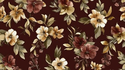 Elegant watercolor floral pattern with vintage aesthetic on dark backg