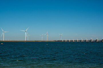 Wind turbine by the sea near the Deltawerk