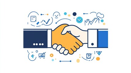 Handshake illustration depicting business agreement, deal, and coopera