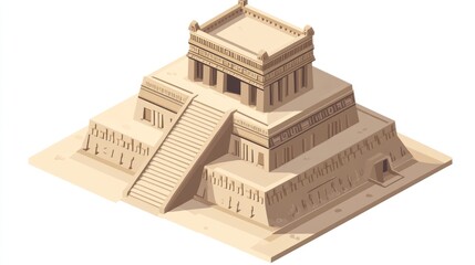 Isometric illustration of Mayan temple with cultural significance.