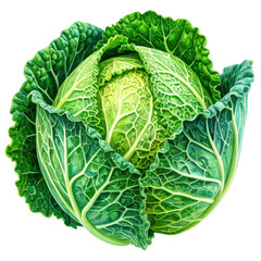 Obraz premium Detailed Watercolor Illustration of an Isolated Savoy Cabbage on a White Background for Culinary and Agricultural Uses
