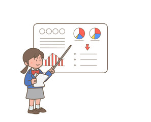 図を使って発表をする女子学生