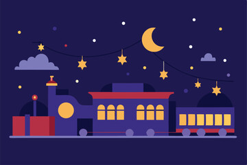 night city with moon and stars