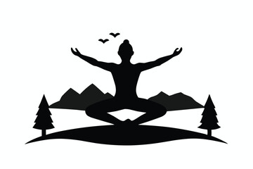 Yoga Nature Silhouette Vector Peaceful Outdoor Wellness and Meditation Design