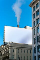 Large Blank Billboard on City Building Rooftop