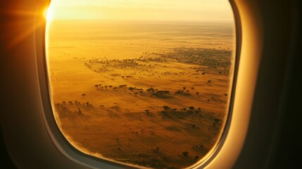 African Savanna Sunrise from Airplane Window