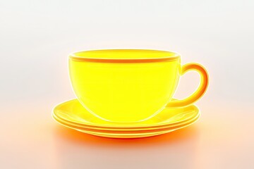 Bright yellow cup and saucer.  Gleaming, radiant, warm hue