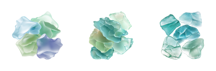 Abstract Sea Glass Art Set. Coastal Decor And Ocean-Inspired Design Collection Isolated On Transparent Background