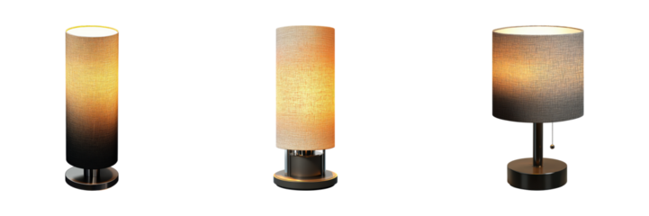 Modern Table Lamps With Cylindrical Shades Set. Contemporary Home Lighting Collection Isolated On Transparent Background