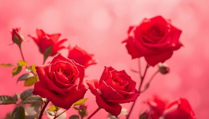 Crimson roses in a lush, velvety backdrop, Dreamy. with white shades