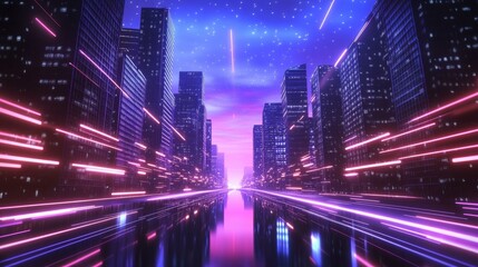 Obraz premium Neon Futuristic Cityscape at Night