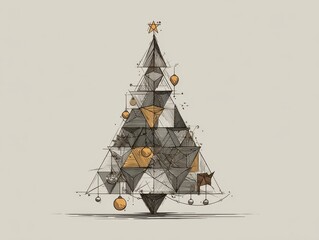 Geometric christmas tree design with ornaments.