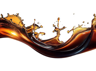 Flowing dark brown coffee splash cut out. similar to chocolate, milk tea, caramel on islated transfarent background, PNG.