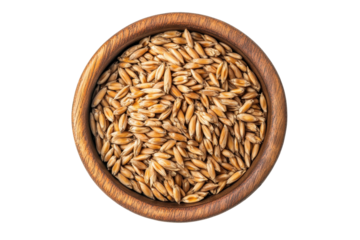 Farm fresh wheat grains in wooden bowl PNG image perfect for eco friendly and organic themes