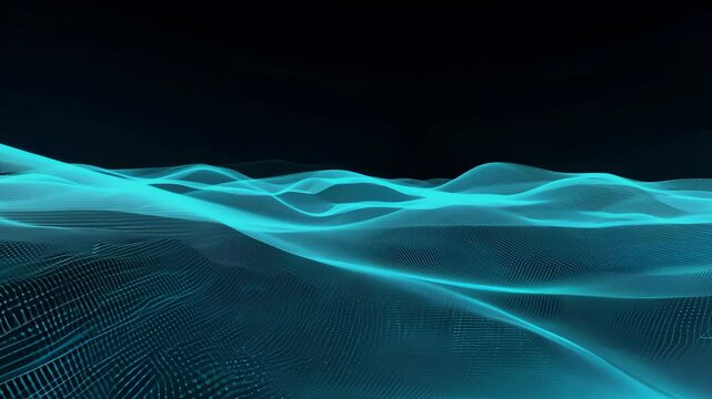 A futuristic digital technology background with glowing dots floating on digital landscape and wave wireframe above for game graphic and advertising artwork, Generative AI Videos.