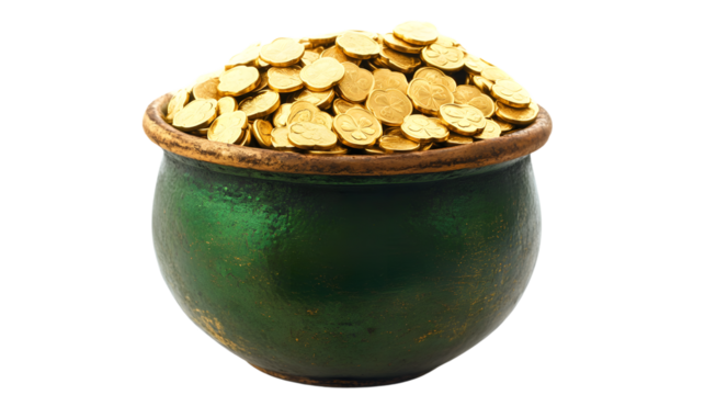 Leprechaun's Pot of Gold Isolated on White Background - Professional Stock Photo