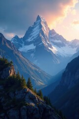 Towering peaks, dramatic shadows, alpine glow, nature, majestic