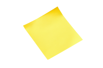 Yellow sticky note isolated clearly on white background in transparent png image for easy editing