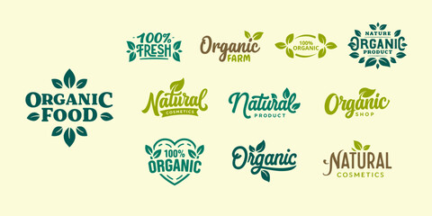 Organic food and natural cosmetics logo collection for branding and packaging