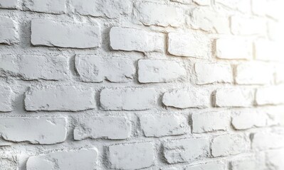 Fototapeta premium Close-up view of a white painted brick wall with textured surface and sunlight casting soft shadows
