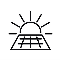 solar panel with sun outline vector icon