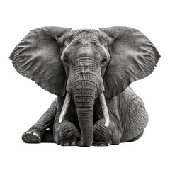 Majestic Elephant Sitting Front View Isolated PNG or Transparency Background 