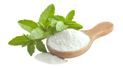 Pure Stevia Powder on White Background for Health and Wellness Marketing