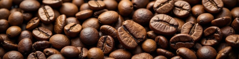 Fototapeta premium Variety of roasted coffee beans being combined , texture, blend