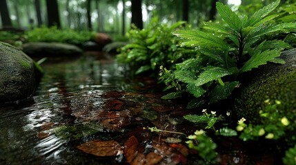 Naklejka premium Forest stream scene