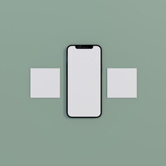 Smartphone and sticky notes mockup on a green surface