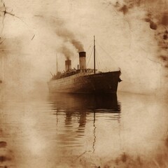 Vintage-style image of a large ocean liner steaming across calm waters