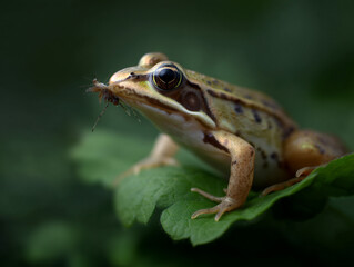 A frog catching an insect.